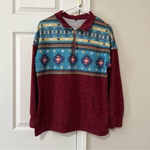 EUC Aztec Quarter Zip Pullover with Front Pocket- Large